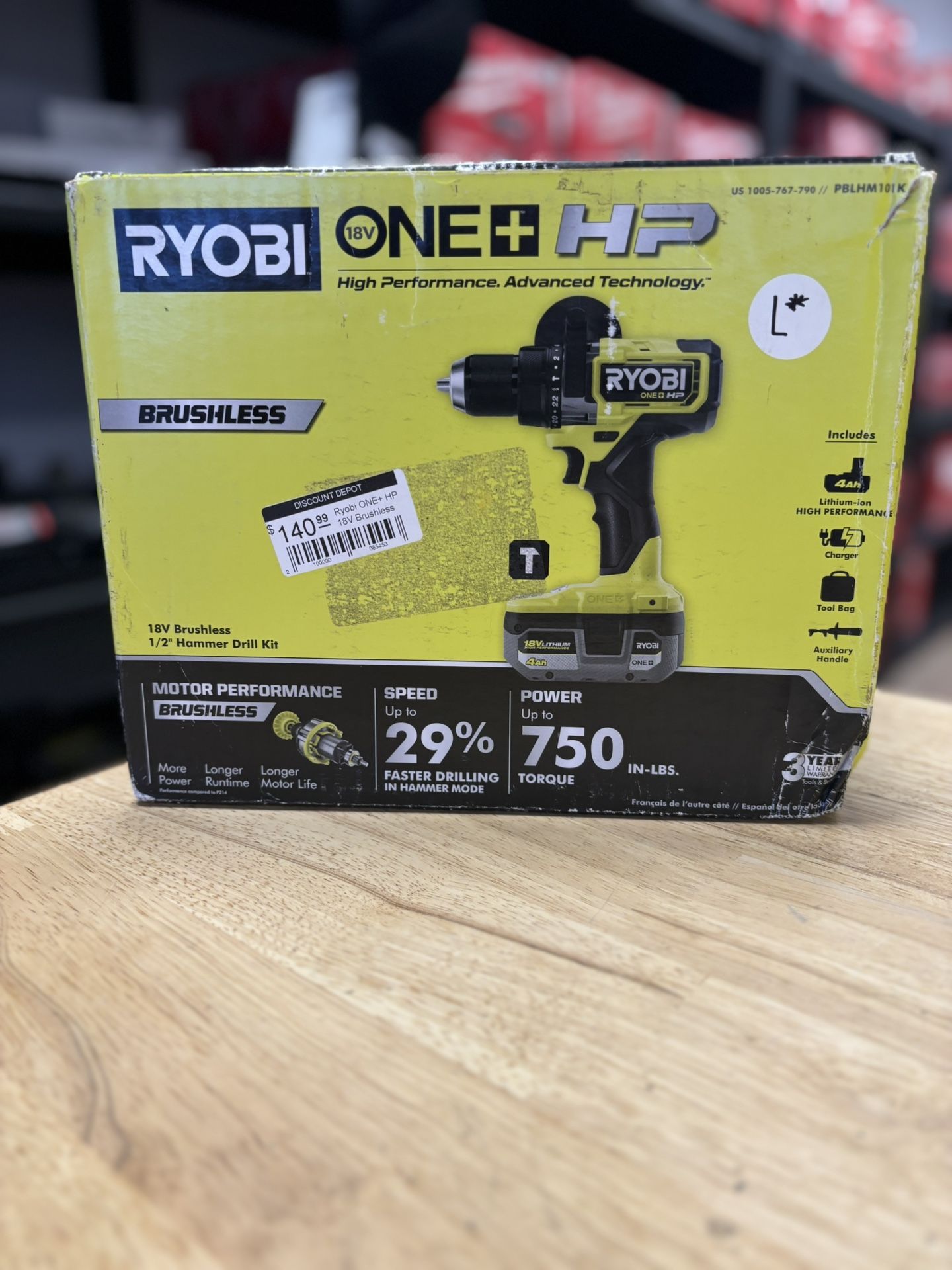 ONE+ HP 18V Brushless Cordless 1/2 in. Hammer Drill Kit with (1) 4.0 Ah High Performance Battery, Charger, and Tool Bag