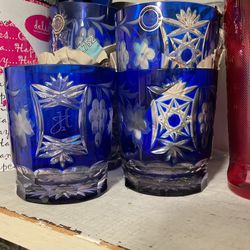 Crystal Whiskey Glasses  Engraved With An H