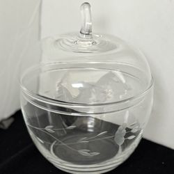 Princess House - Glass Apple Jar with Lid Etched Floral Design
