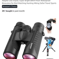 New, 12*42 HD Binoculars w/phone adapter & tripod