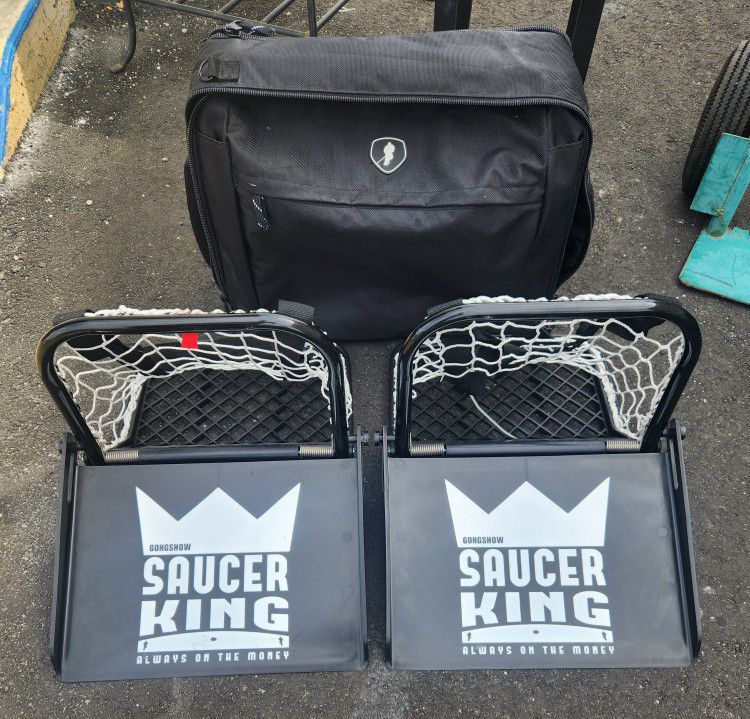 The Saucer King Folding Hockey Goal Nets w/ Backpack Carrying Case Practice Trick Shots by Gong Show