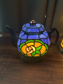 Vintage Stained Glass Teapot Lamp