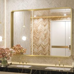 (NEW) TETOTE 40 x 30 Inch Gold Mirror