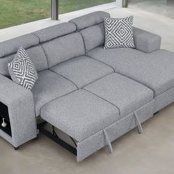 Brand New Grey Sectional Sofa Storage Sleeper 