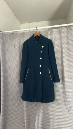 Guess Brand asymmetrical long women’s blue knit, fully lined coat