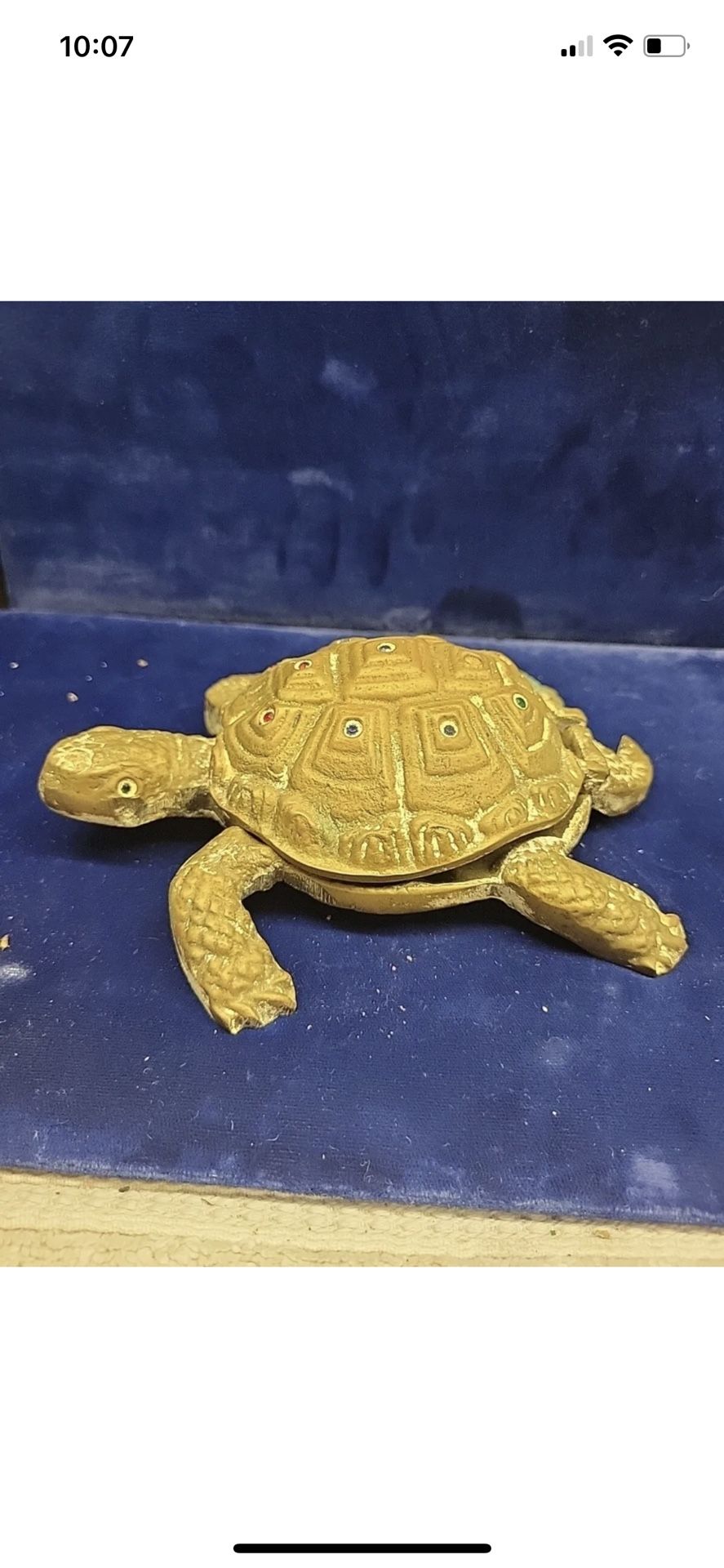 Vintage Brass Jeweled Turtle Ashtray Flip Top