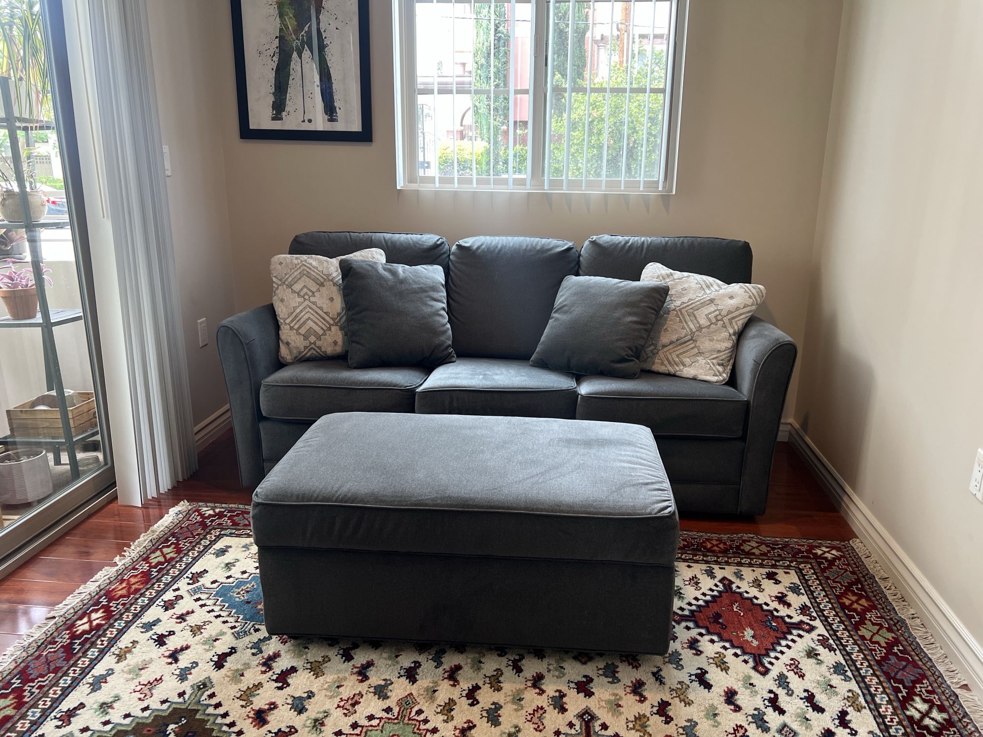 Gray Couch Sleeper Sofa with Ottoman in Like New Condition