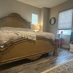 King Size Bed Set, 2 Side Tables And Dresser mirror From Ashley’s furniture 