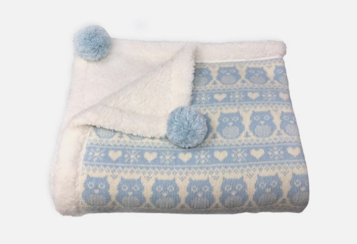 Cozy Baby Blue Owl Kids Blanket 30x40