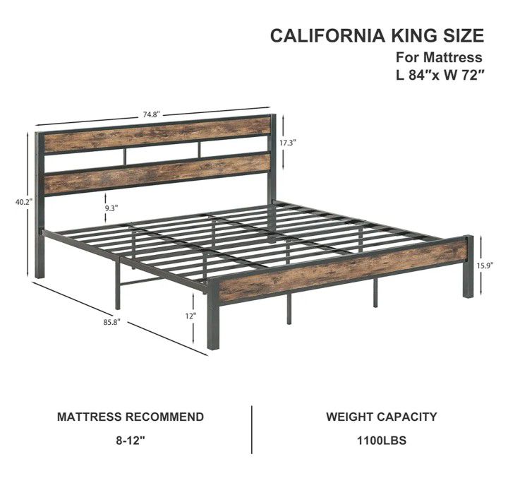 Bed frame For California King Mattress (sold separately)