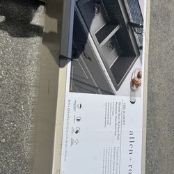 NEW allen + roth Matte Black Double Bowl Kitchen Sink - 33x22