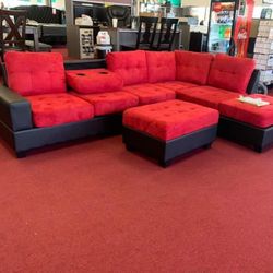 Heights Red/Black Reversible Sectional with Storage Ottoman /couch /Living room set