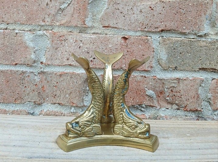Vintage Brass Koi Fish Orb/Rose Bowl Holder