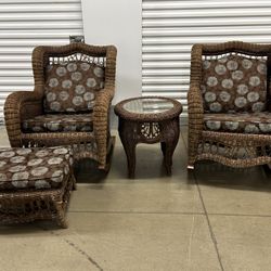 Wicker Rocking Chairs With Ottoman And Side Table 