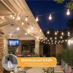120FT Shatterproof Patio Lights with 62 Dimmable ST38 LED Vintage Edison Bulb,Weatherproof 2200K Connectable Outside Hanging Lights for Deck Porch Caf