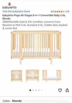 Babyletto Pogo All-Stages 8-in-1 Convertible Baby Crib, Blonde