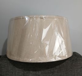 Drum Shape Lampshades. Beige Fabric. Top 17" Bottom 19" Side 10". Set of Two