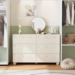 Brand New Cream White 6 Drawer Dresser Factory Sealed