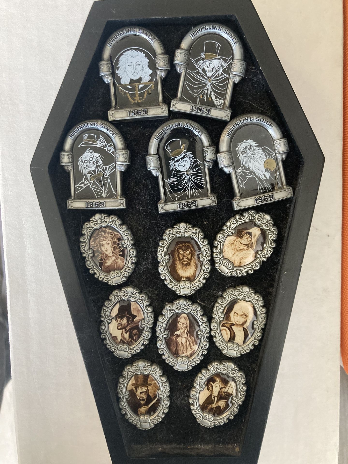 Haunted Mansion Disney Pins + Coffin Display Board