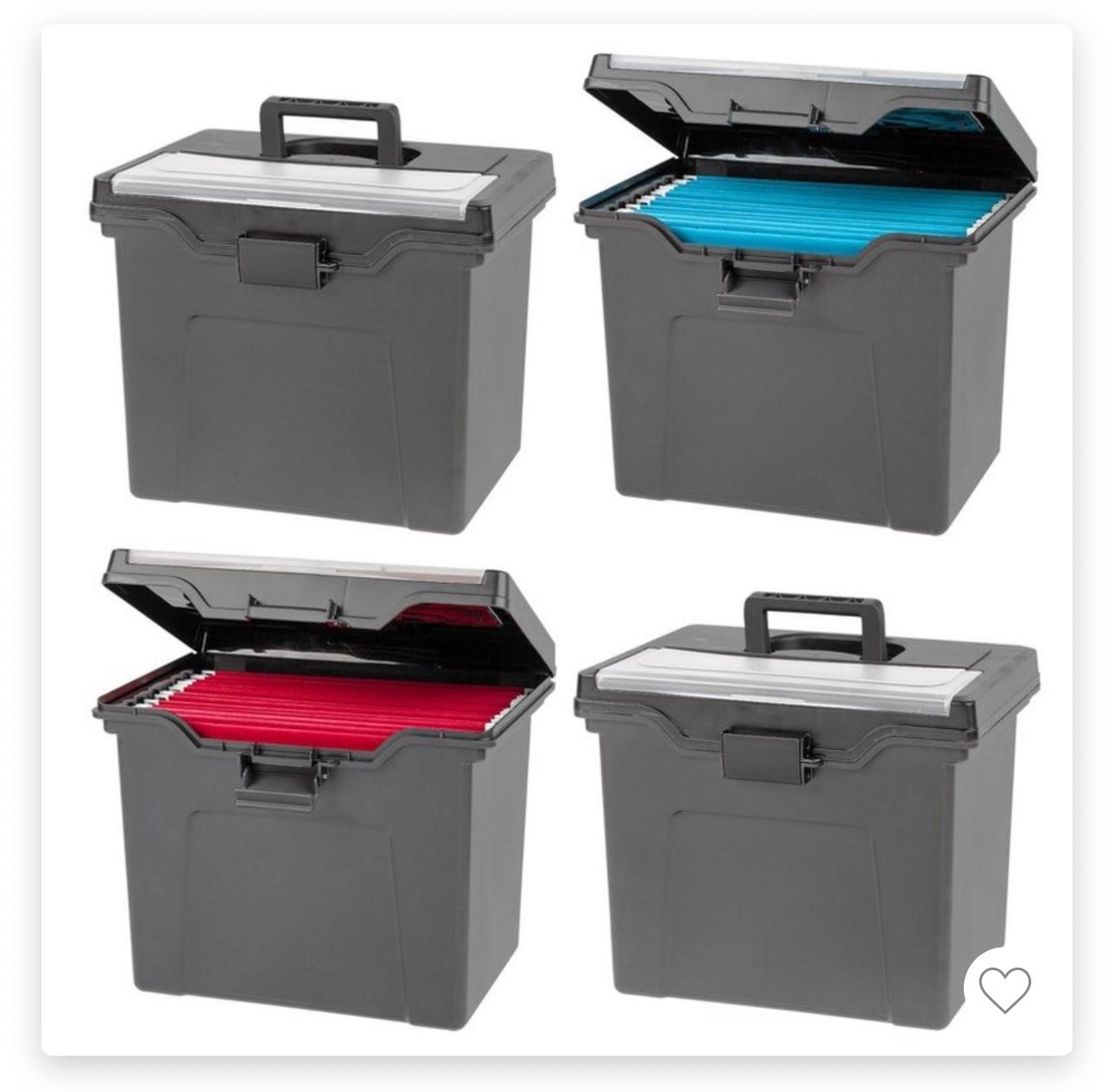IRIS 4pk Portable Letter Plastic File Box with Organizer Lid Gray