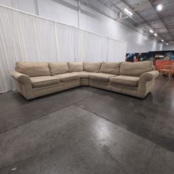 Pottery Barn Tan Fabric Rolled Arm Corner Sectional Sofa