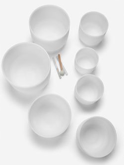 7-Piece White Frosted Crystal Quartz Singing Bowl Set w/ Mallets/Strikers
