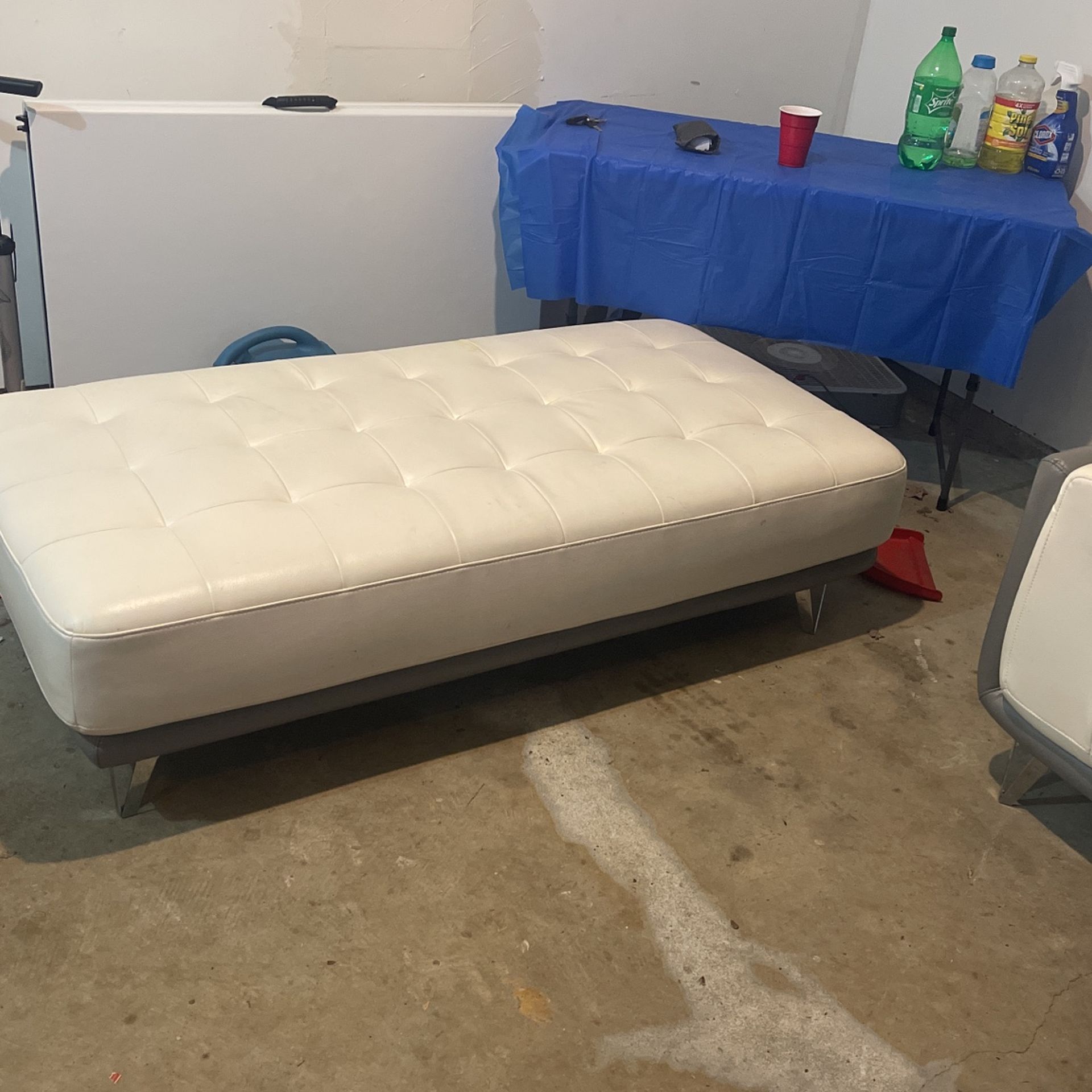 White/ Grey Real Genuine Leather Sectional And Ottoman