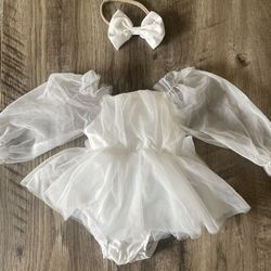 White Tulle Tutu Dress With Bow 2T