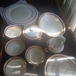 21 pc.  MZ  Czechoslovakia Porcelain Crimson and Gold Desert set