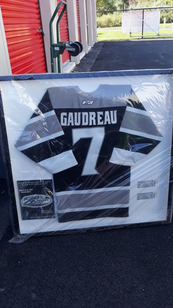 Rob Gaudreau framed game jersey, tickets, and pamphlet