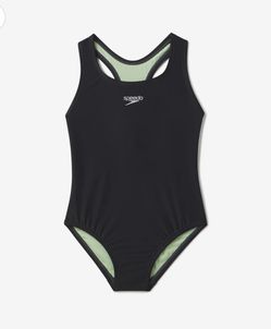 Speedo GIRLS SOLID RACERBACK ONE PIECE BLACK Size 10