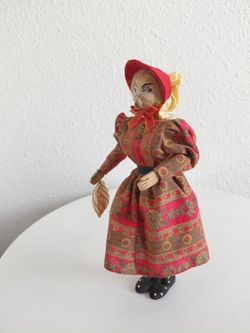 1940s wooden doll the pioneer Joanie w/ nut head smoking pipe Ozark Mountain 9" Tal