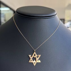 Jewelry 14k yellow gold natural diamond 0.015CTW Star of David ✡️ pendant chain necklace 17.50” 0.60mm
