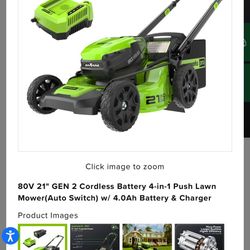GREENWORKS 80v 21”GEN 1 Cordless Battery 4-in-1 Push Lawn Mower And 80v 16”string Trimmer 