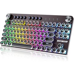 Brand New      Wireless Typewriter Keyboard Mechanical TKL, 2.4G/BT5.0/Wired WM87 Retro Vintage Gaming Keyboard Typewriter Style with Punk Round Keyca