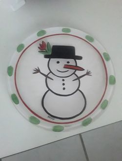 Glass  Large Snowman Serving Plate