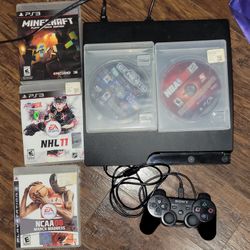 Sony PlayStation 3 Console PS3 Slim Black Bundle Controller & Cords Tested