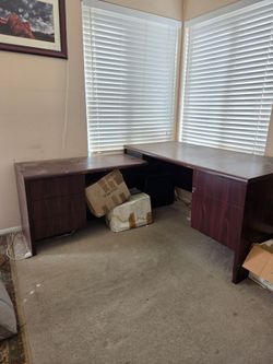 L-Shaped Wood Office Desk with Drawers