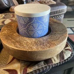 Solid Wood 9”round Large Candle Holder With Candle Inc 