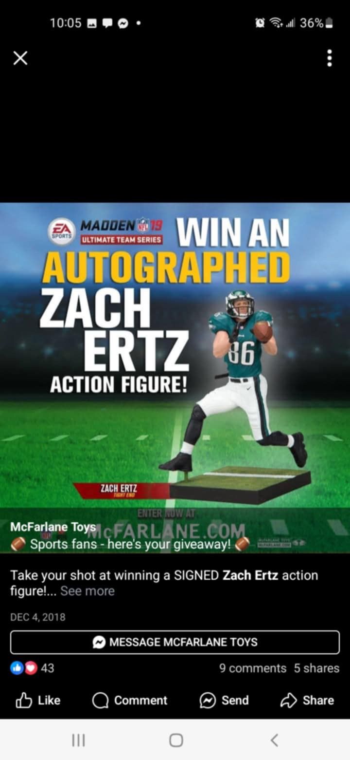 Autographed Zach Ertz of the Philadelphia Eagles action figure