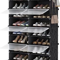 Shoe Rack, 8 Tier Shoe Storage Cabinet 32 Pair Plastic Shoe Shelves Organizer for Closet Hallway Bedroom Entryway