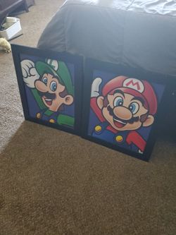 Mario & Luigi Framed Paintings. 24" X 19 1/2"