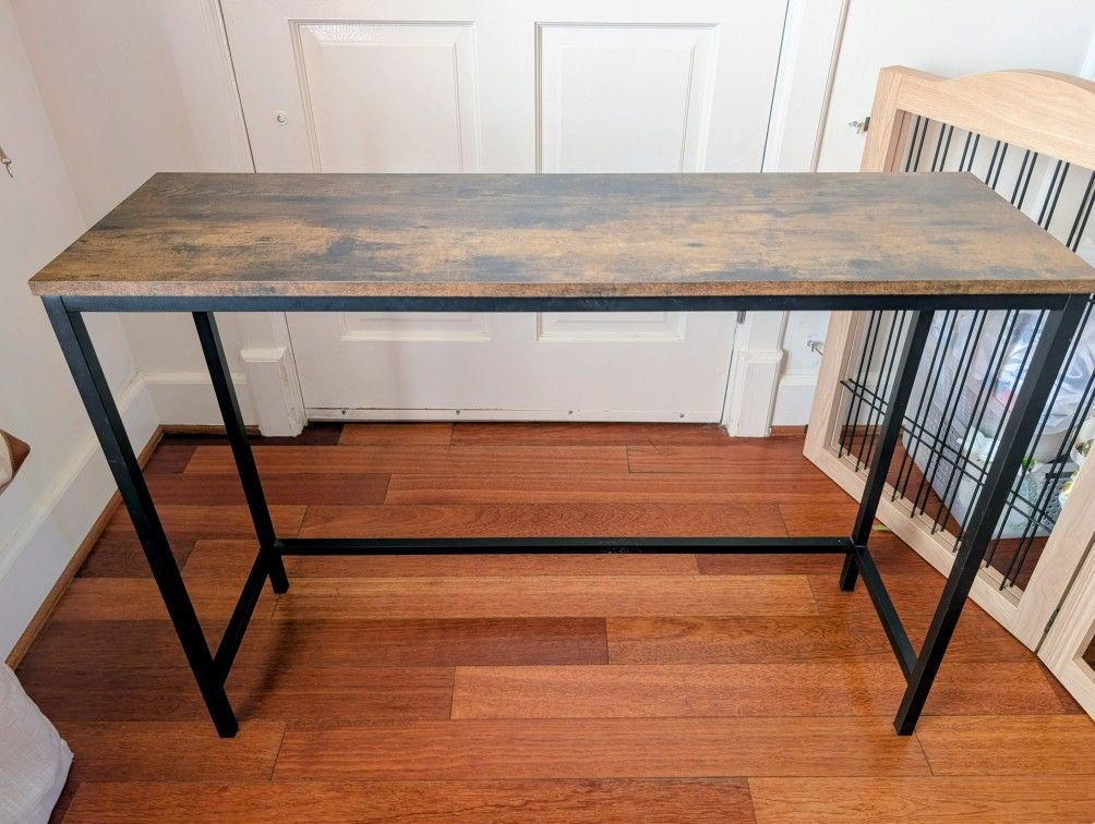 Narrow Entry Console Table Rustic Brown Wood Look w/Metal Frame