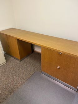 Oak Executive Desk and Credenza