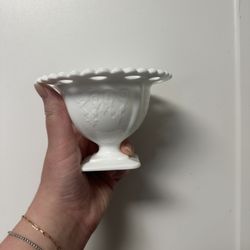 Vintage Lorraine Indiana Milk Glass Open Laced Edge Compotes Vintage 1960s Milk Glass