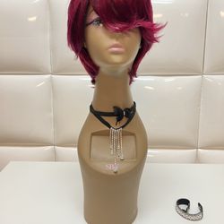 Human Hair Wig-natural Red Burgundy Color Hair-$60 Peluca De Pelo Natural color Vino Rojo
