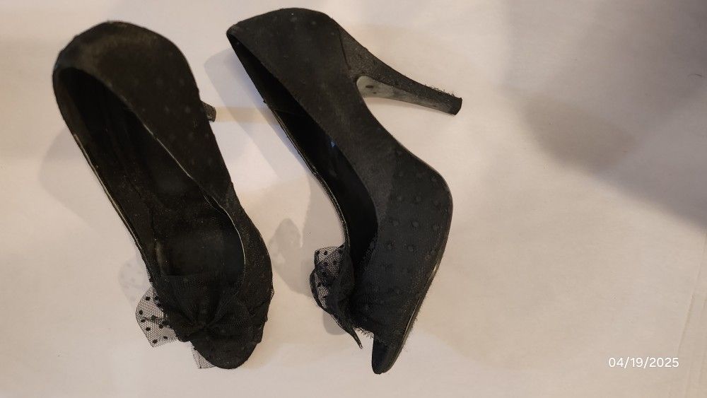 Black Polka Dot Mesh Heels GREAT with Vintage Dress