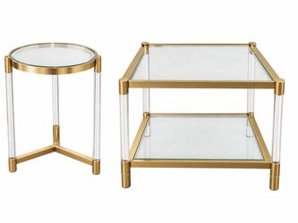 Gold and Acrylic Glass Side and Round Pull up table