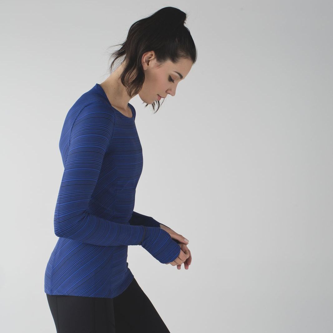 LULULEMON Kanto Stripe Sapphire Blue Black Kanto Catch Me Long Sleeve Top