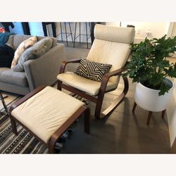 IKEA POANG White Leather Chair And Ottoman